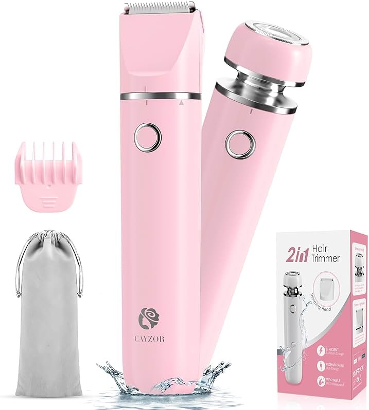 Cayzor Bikini Trimmer and Shaver Kit for Women - 2-in-1 Wet/Dry Electric Body Hair Trimmer Facial Hair Removal Cordless Waterproof Bikini Shaver Razor for Face Lip Chin Pubic Underarm Legs - Product Image
