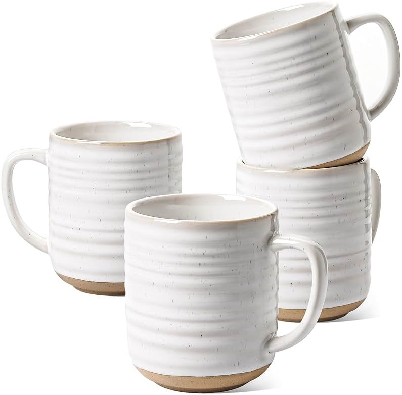 LE TAUCI Coffee Mugs 12 oz, Ceramic Coffee Cups for Latte, Hot Tea, Cappuccino, Mocha, Cocoa, Housewarming Wedding Present Mug Set - Set of 4, Arctic White - Product Image