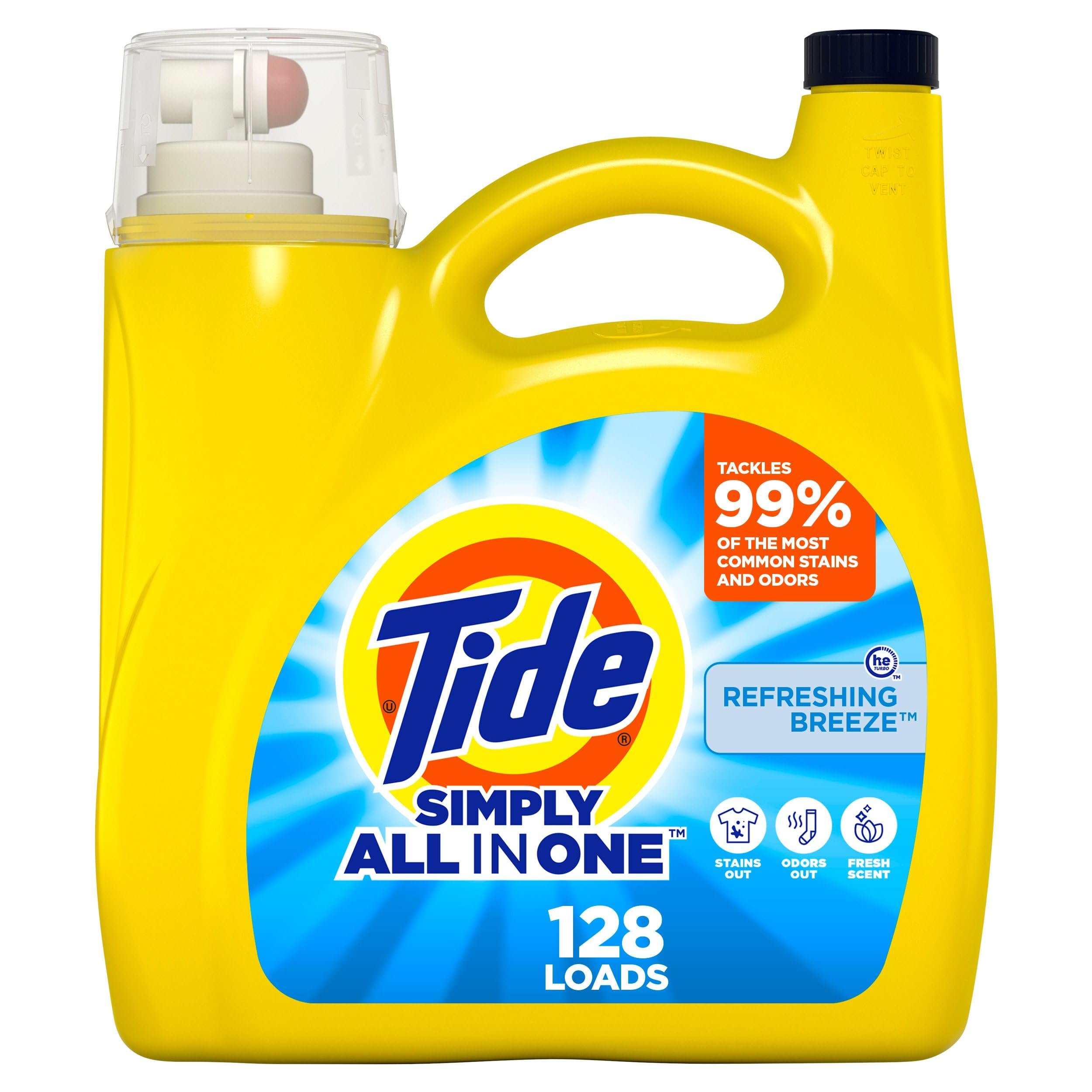 Tide Simply All-In-One Liquid Laundry Detergent, Refreshing Breeze Scent, 128 Loads, 168 fl oz - Product Image
