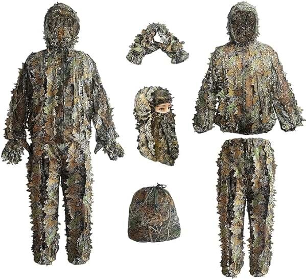 Ghillie Suit, Kids Adult 3D Leafy Camouflage Clothing, Camo Suit for Turkey Hunting, Hunting for Outdoor Game and Halloween - Product Image