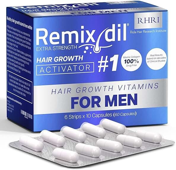 Hair Growth Vitamins Hair Regrowth For Men | Supports Beard And Scalp Strength | Helps Reduce Thinning And Breakage | Fast-Acting Formula To Boost Volume | 60 Capsules - Product Image