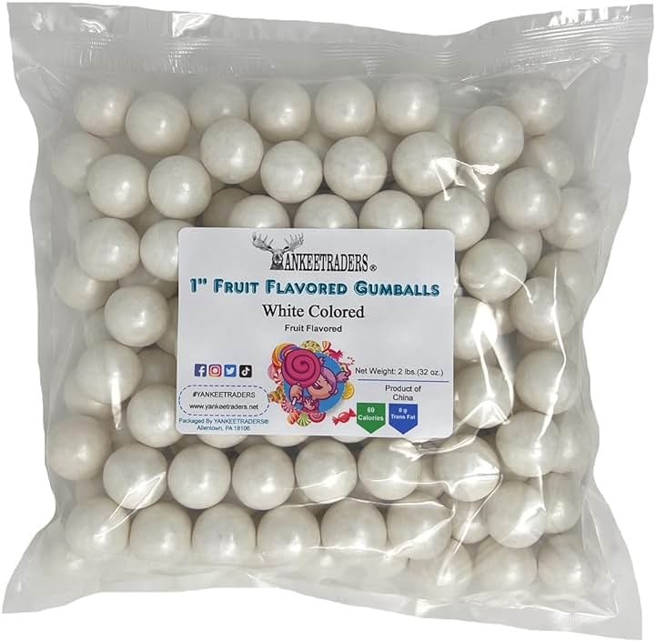 YANKEETRADERS White Fruit Flavored Gumballs 1", 2 Pounds Bulk - Product Image