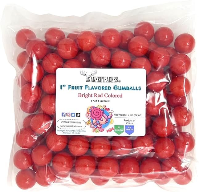 YANKEETRADERS Bright Red Fruit Flavored Gumballs 1", 2 Pounds Bulk - Product Image