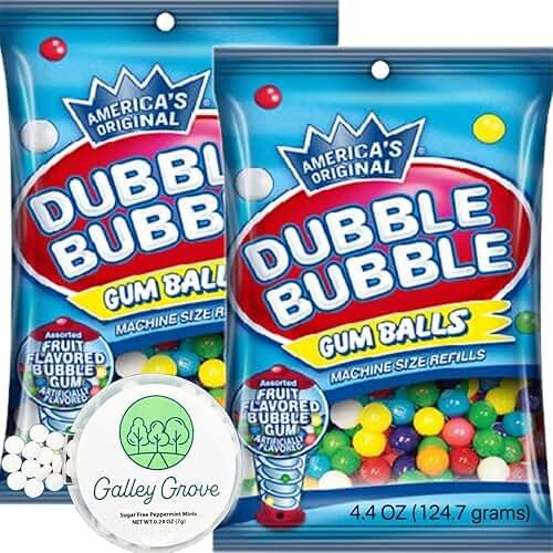 Dubble Bubble Mini Gumball Machine Refills 4.4 oz Bag (2-Pack), 1/2 inch 13mm Assorted Fruit Flavor Bubble Gum, With Galley Grove Sugar-Free Breath Mints - Product Image