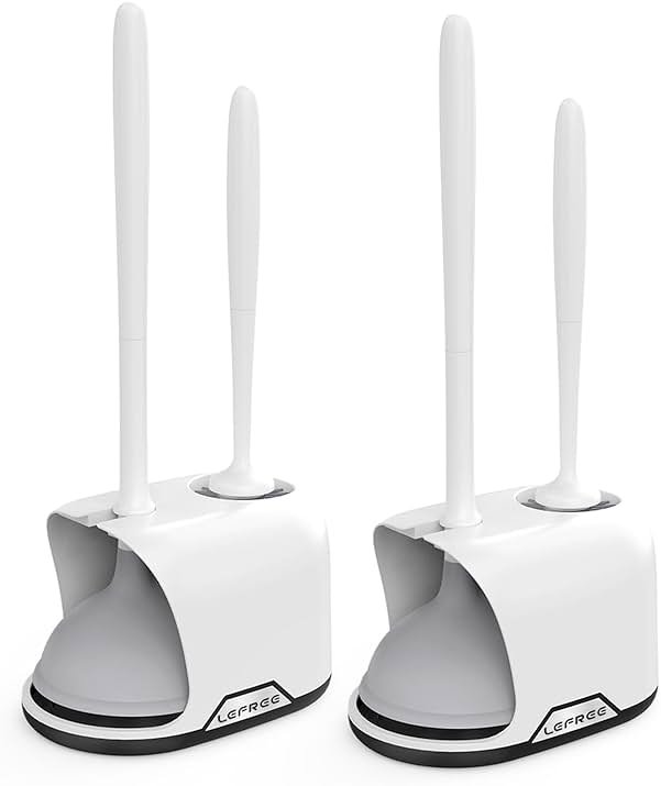 Lefree, 2 in 1 Toilet Brush and Plunger Set with Silicone Bristles, Plastic Material, Includes Holder, White/Black, for Deep Cleaning - Product Image
