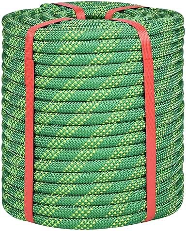 Lopevex 1/2 Inch Static Climbing Rope (150 Ft) - 9000lbs High Strength Arborist Bull Rope for Tree Pulling, Rigging & Rappelling - 48 Strand Polyester Braided Core, Green - Product Image