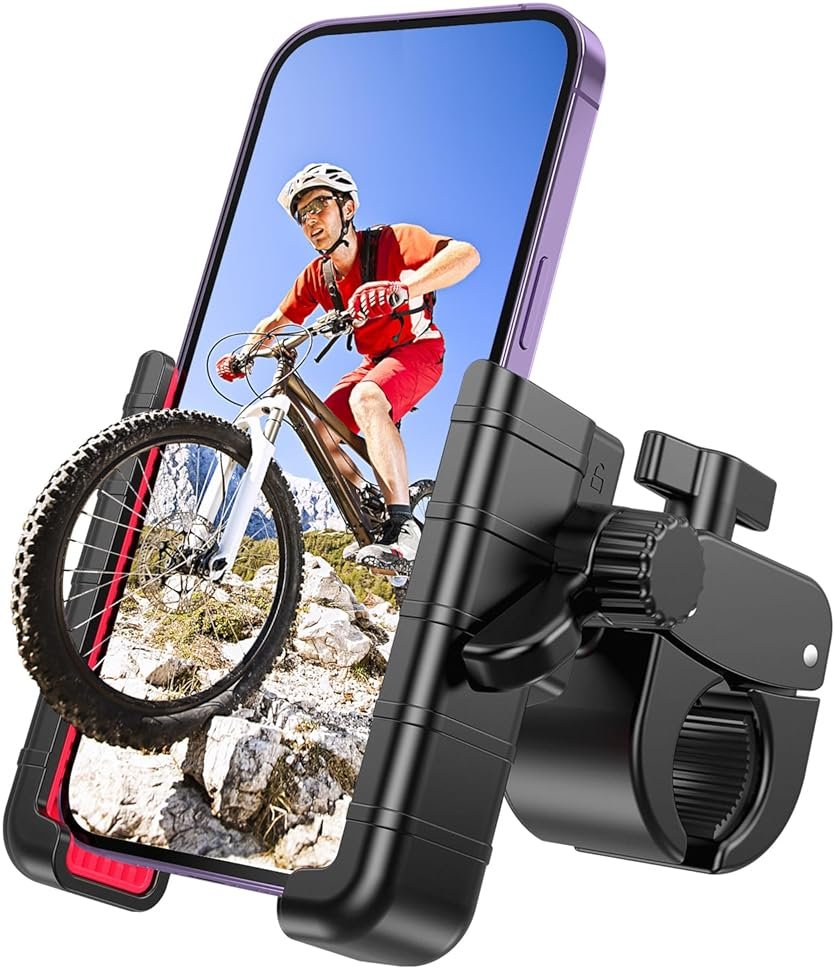 Bike Phone Mount Holder, [Camera Friendly] Motorcycle Phone Mount for Electric Scooter, Mountain, Dirt Bike and Motorcycle - 360° Rotate Suitable for iPhone & Android Smartphones from 4.5-7.0 inches - Product Image