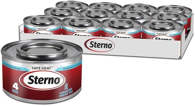 Sterno Fuel Cans - 4-Hour Burn, (12-Pack) Chafing Dish Fuel Can Burners for Food Warmer, Resealable Chafer Fuel Canned Heat, Safe Heat - Product Image