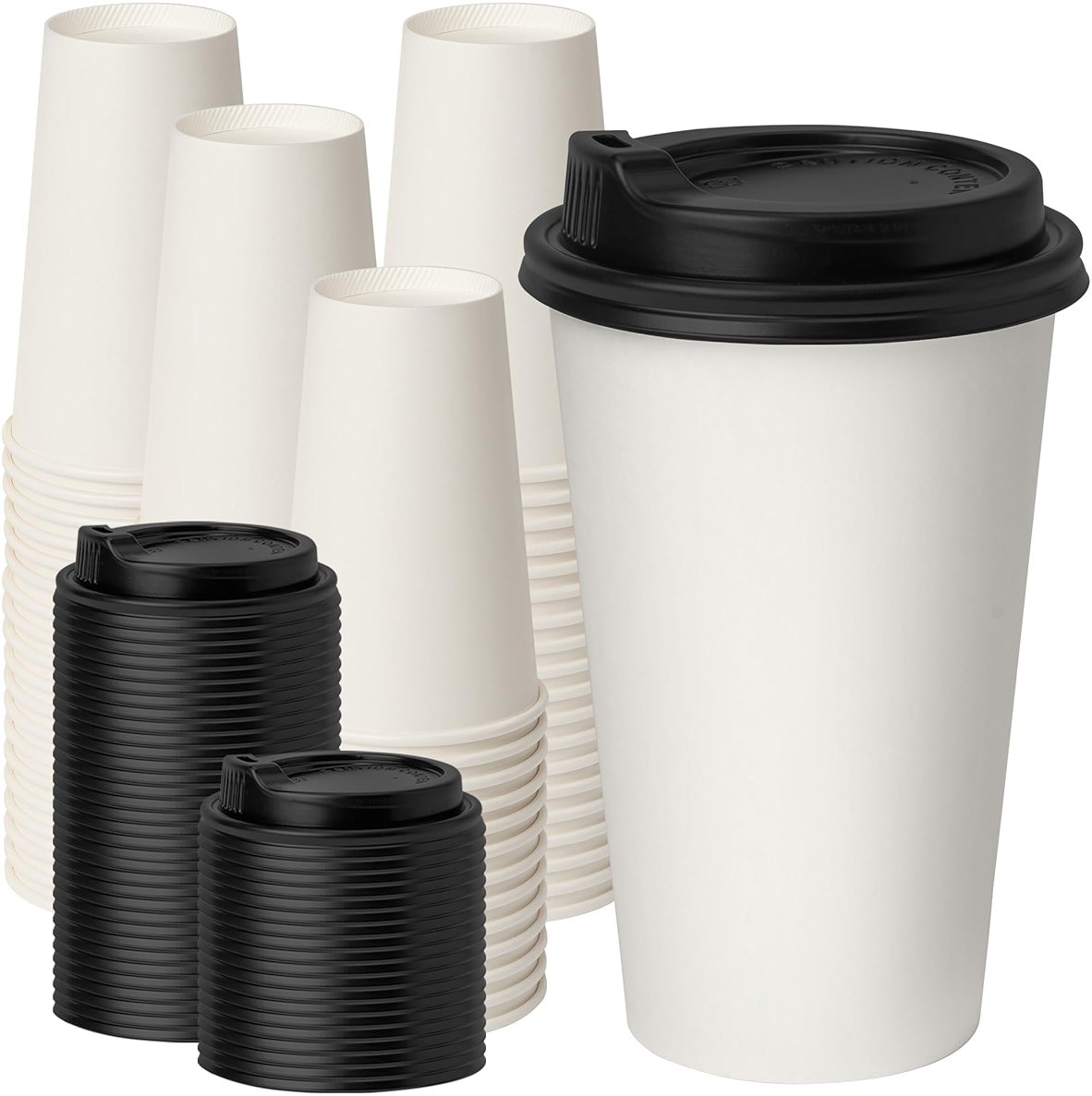 RACETOP Coffee Cups with Lids 16 oz 100 Pack, Disposable Paper Cups with Lids, To Go Hot Cups for Home/Office - Product Image