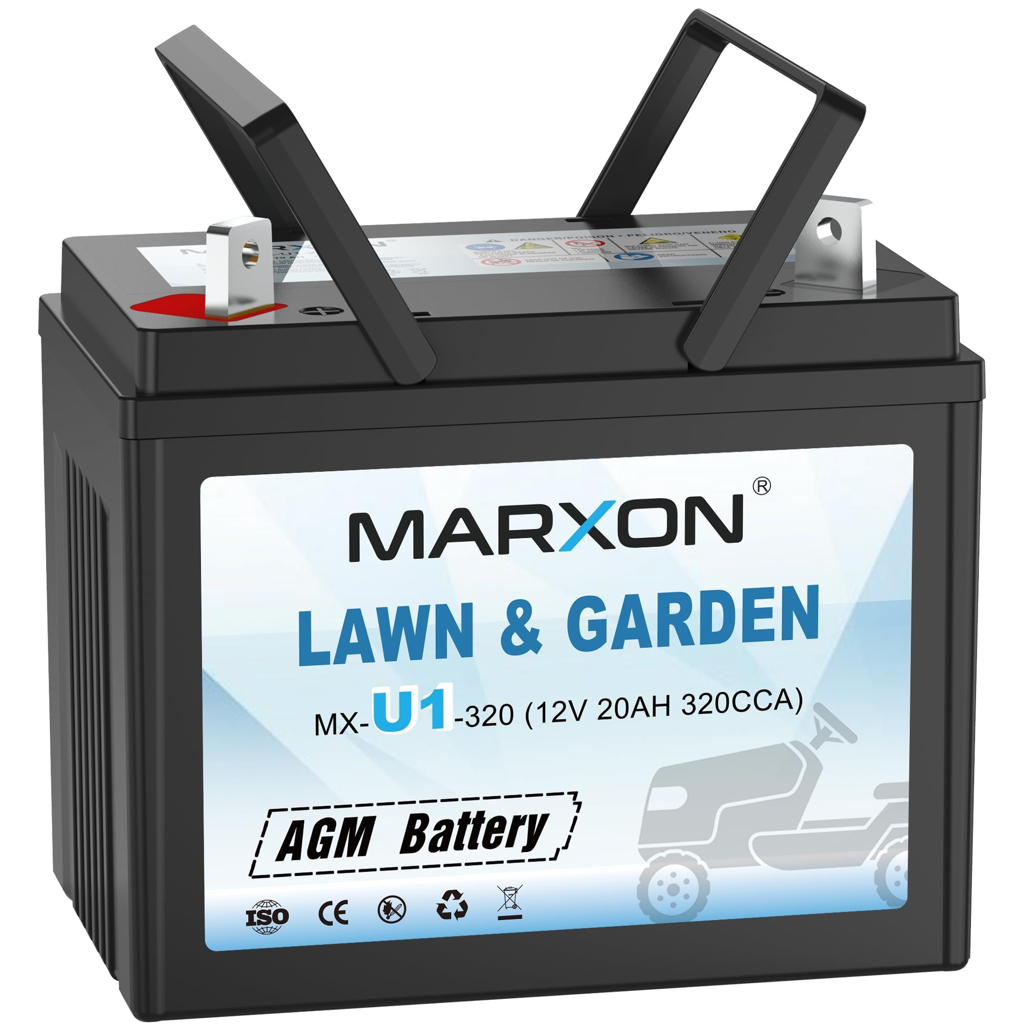 MARXON U1 12v 330CCA Riding Lawn Mower Battery, Garden Tractors Battery Maintenance Free AGM Batteries Compatible with Troy-Bilt John Deere Toro Cub Cadet Craftsman Ariens Poulan Pro Massey Ferguson - Product Image