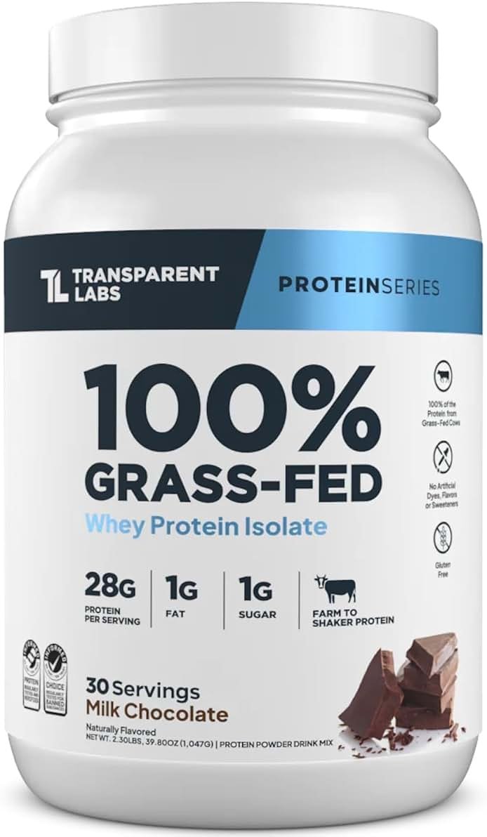 Transparent Labs Grass-Fed Whey Protein Isolate - Naturally Flavored, Gluten Free Whey Protein Powder with 28g of Protein per Serving & 9 Amino Acids - 30 Servings, Milk Chocolate - Product Image