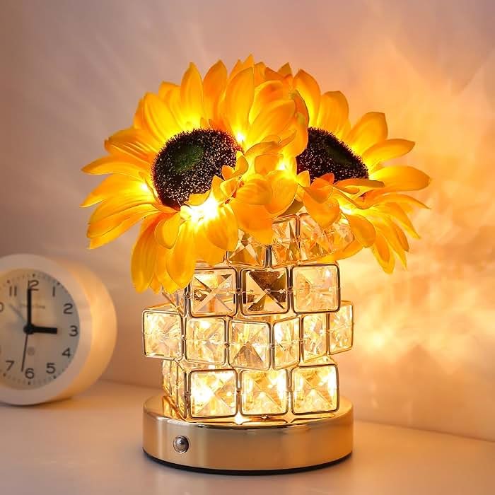 AMWGIMI Sunflowers Flower Lamp,Rechargeable Cordless Touch Table Lamp,3-Colour Infinitely Dimming Small Night Light,Festival Restaurant Bedroom Bar Coffee Shop Birthday Gifts for Women Mom - Product Image