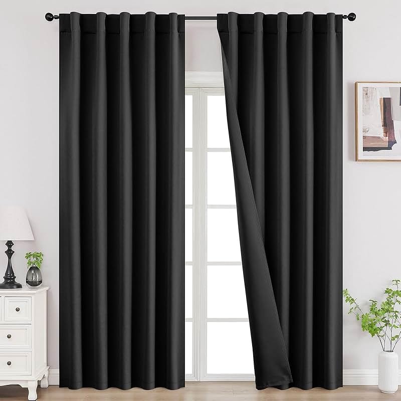 Joydeco Black Curtains 84 inch Long, Blackout Curtains for Bedroom, Thermal Insulated Privacy Room Darkening Drapes for Living Room, Black Out Drapes with Rod Pocket Back Tab 2 Panels - Product Image