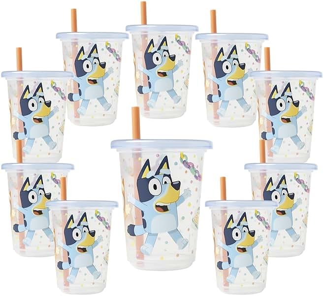 The First Years Bluey Take & Toss Toddler Straw Cups - Spill Proof Toddler Sippy Cups with Snap On Lids and Straws - Bluey Gifts and Bluey Party Supplies - 10 Oz - 10 Count - Product Image