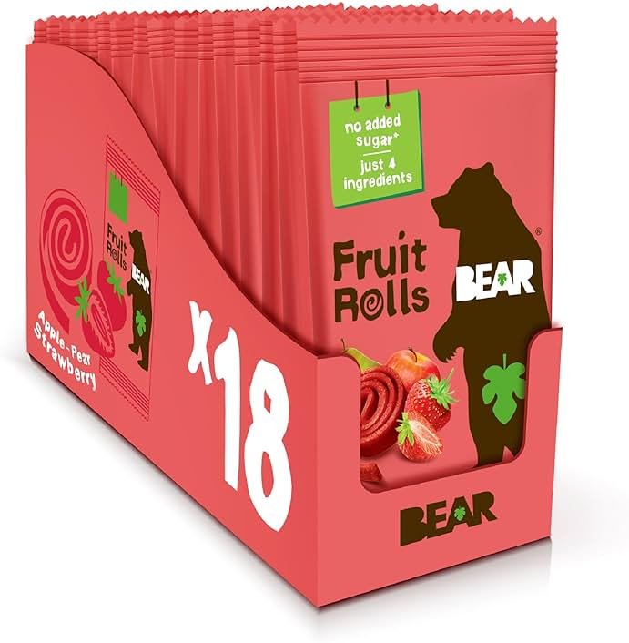 BEAR Real Fruit Snack Rolls - Gluten Free, Vegan, and Non-GMO - Strawberry – 36 Rolls, Healthy School And Lunch Snacks For Kids And Adults, 0.7 Ounce (Pack of 18) - Product Image