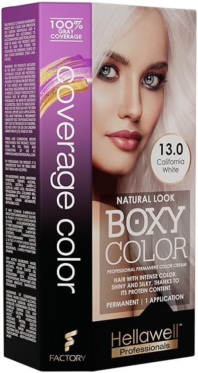 BOXY COLOR Coloring kit professional, permanent color cream hair dye with Vegetal Protein to get Hair with intense color shiny and silky. 100% Gray Coverage. (13 California White) - Product Image