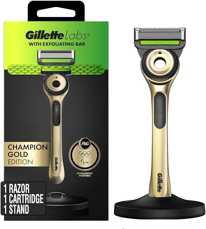 GilletteLabs with Exfoliating Bar Razor for Men, Champion Gold Edition - 1 Handle, 1 Razor Blade Refill, Includes Premium Magnetic Stand - Product Image