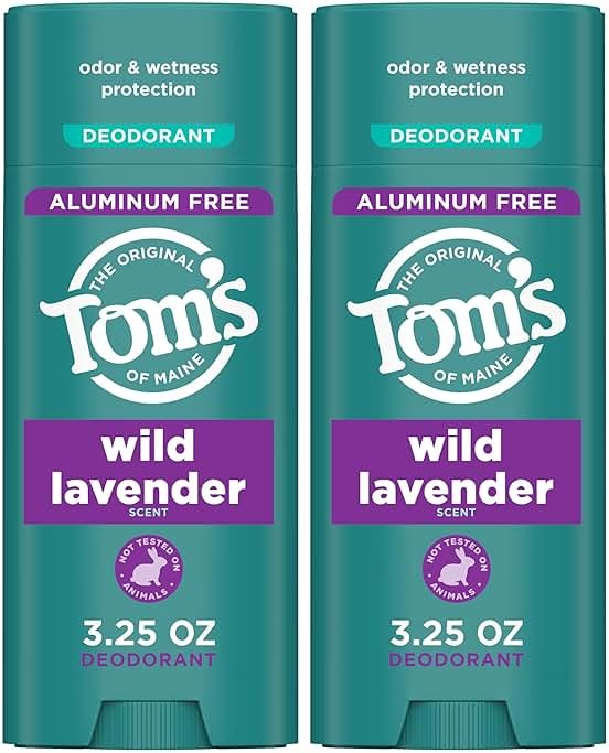 Tom’s of Maine Wild Lavender Natural Deodorant for Men and Women, Aluminum Free, No Artificial Fragrances, Dyes, or Preservatives, Baking Soda Free, 48-Hour Odor Protection, 3.25 oz (2 Pack) - Product Image
