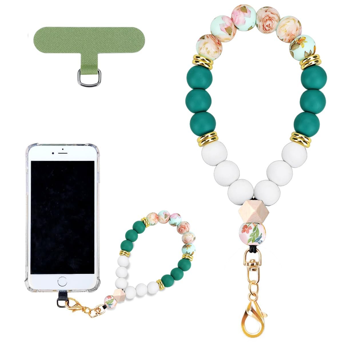 VICHUNHO Marble Silicone Beaded Phone Wrist Strap, Cellphone Lanyard with Tether Tab, Elastic Hands-Free Wristlet Bracelet - Product Image