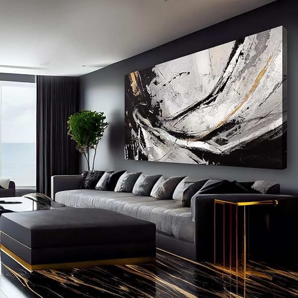 XIANSHOU Abstract Canvas Wall Art Gold Decoration Black Art for Living Room Bedroom Kitchen Home Wall Decor 29x58 Inch - Product Image