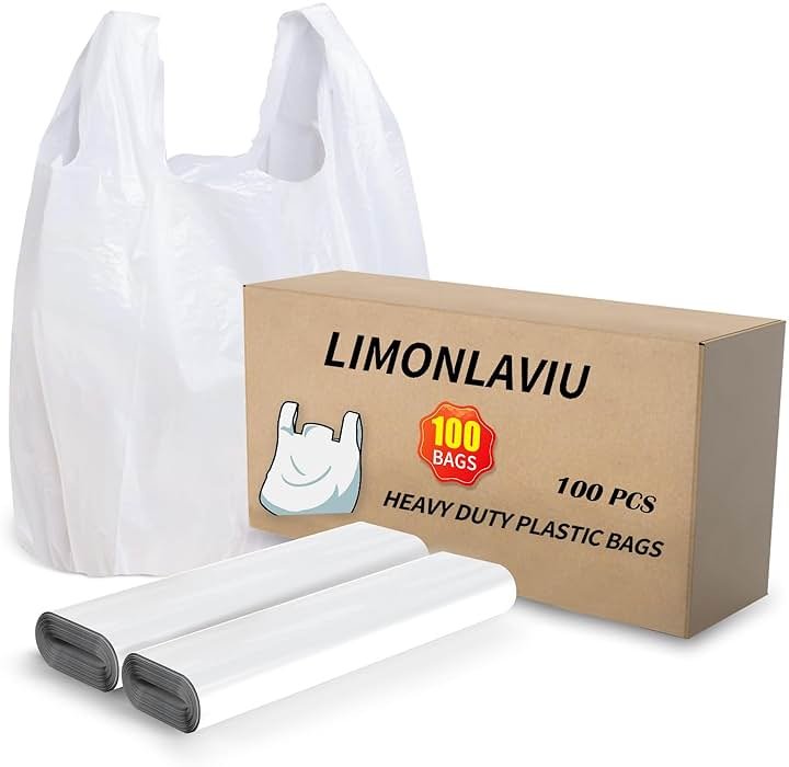 LimonLaviu Plastic Bags - 100 Pack (11.5'x 6.5" x 21') with Handles for Small Business, Restaurants, Grocery & Trash - Product Image