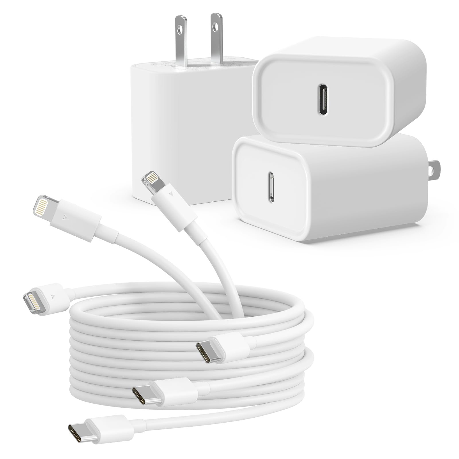 3Pack iPhone Charger [MFi Certified], iGENJUN 20W PD USB C Wall Charger Block with 6FT Type C to Lightning Cable Fast Charging Adapter Compatible with iPhone 14/14 Pro Max/13/XS/XR/X-White - Product Image
