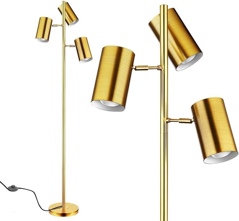 Tree Floor Lamp with 3 Light Bulbs,Gold Standing Tall Pole Lamp with 3 Adjustable Rotating Lights,Farmhouse Floor Lamp for Living Room Bedroom Office,Vintage Standing Lamp 9W E26 LED Bulbs Included - Product Image
