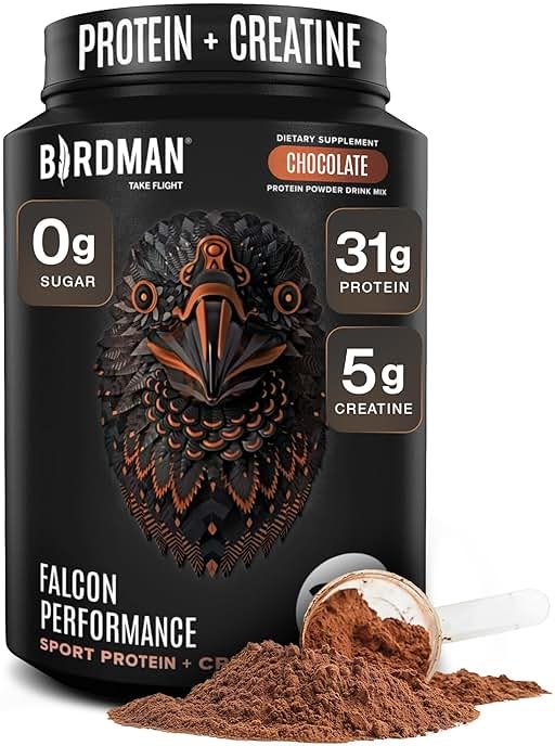 Birdman Falcon Performance Vegan Protein Powder, 31g Protein, 5g Creatine, 5g BCAA, Probiotics, Electrolytes, Pre Workout, Low Carb, Sugar Free & Dairy Free, Plant Based Chocolate Protein -19 servings - Product Image