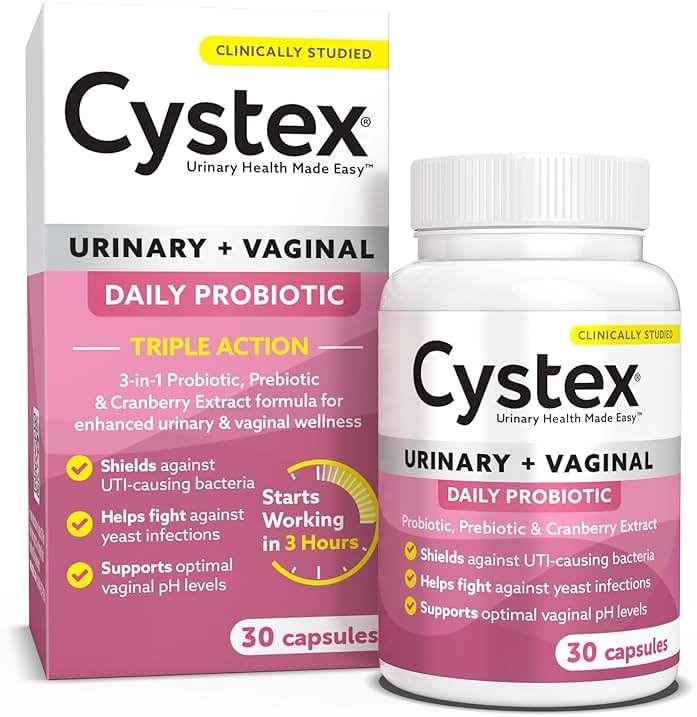 Cystex 3-in-1 Urinary Tract Probiotic for Women - Prebiotic, Probiotic & Cranberry Supplement for UTI & Yeast Infection Support - Vaginal pH Balance & Flora Support - Urinary Health - 30 Capsules - Product Image