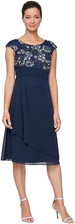 Alex Evenings Women's Women's Short Sleeveless A-line Gown with Embroidered Empire Bodice, Cocktail Dress for Special Occasions - Product Image