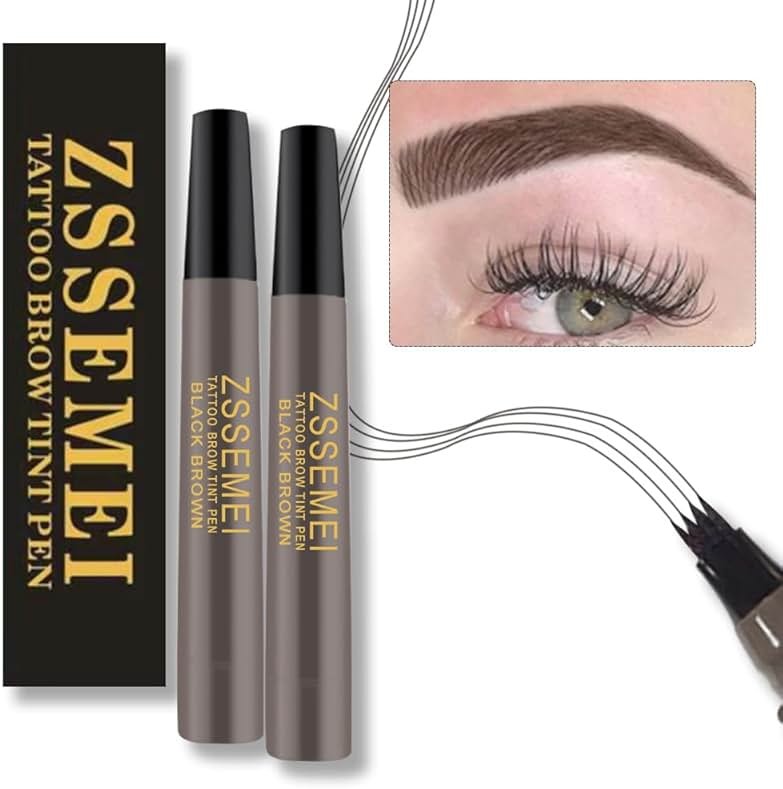Waterproof Eyebrow Pen for Women - Microblading Tattoo Eye Brow Pencil, Long Lasting All Day, Creates Natural Looking (Black Brown - 2 PCS) - Product Image