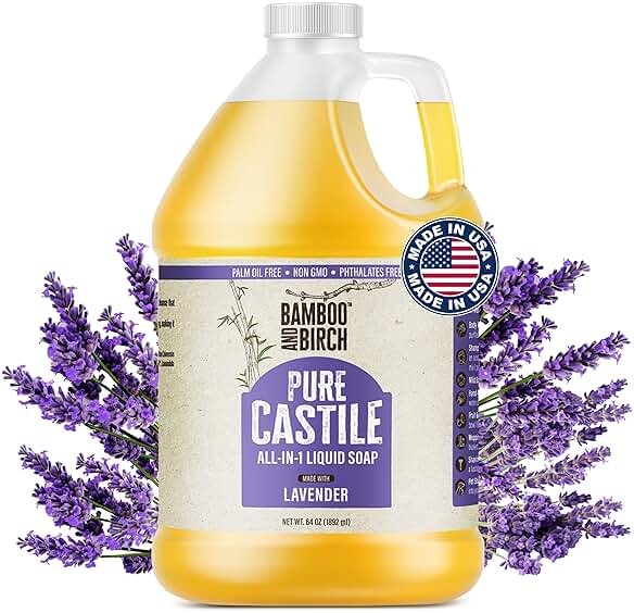 BAMBOO AND BIRCH Pure Castile Soap Liquid, Lavender, 64 oz | Certified Palm Oil Free, Natural Soap - Product Image