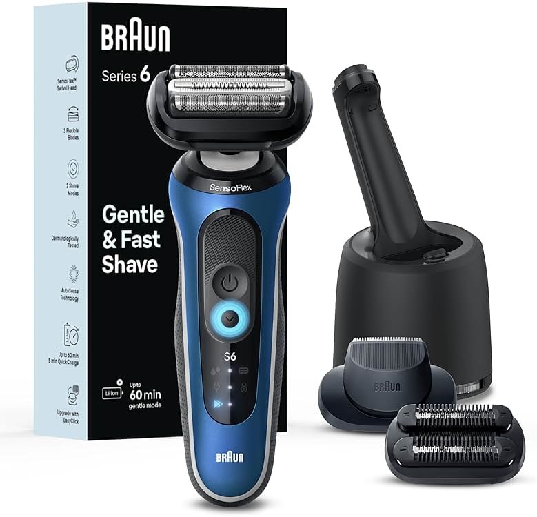 Braun Electric Shaver for Men, Series 6 6177cc, Wet & Dry Shave, Turbo & Gentle Shaving Modes, Foil Shaver, Blue - Product Image