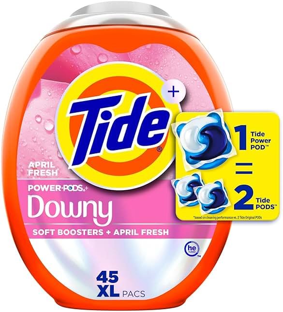 Tide Power PODs + Downy Laundry Detergent Pods, 45 Count, Soft Boosters + April Fresh - Product Image