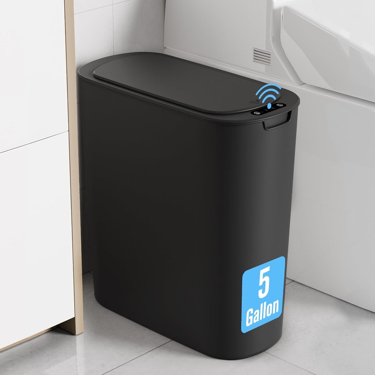 Cesun Motion Sensor Trash Can, 5 Gallon Automatic Bathroom Garbage Can with Lid, Touchless Smart Plastic Slim Wastebasket for Bathroom, Office, rv, Bedroom, Living Room, Black - Product Image