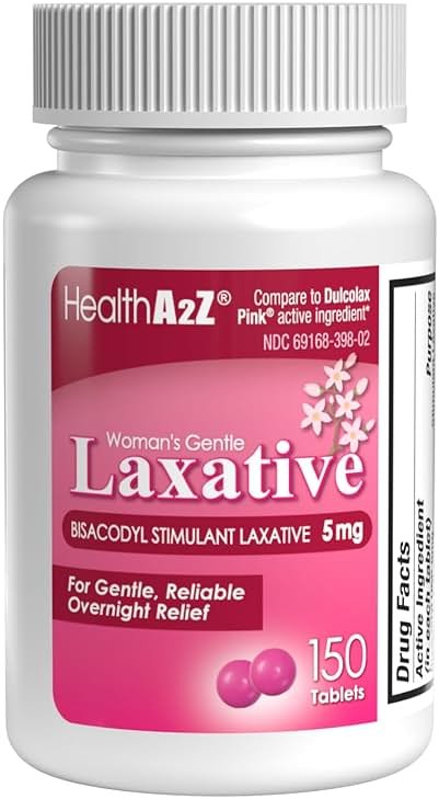 HealthA2Z® Woman's Gentle Laxative | Bisacodyl Stimulant Laxative 5mg | Constipation Relief | Gentle and Reliable | Overnight Relief (150 Tablets) - Product Image