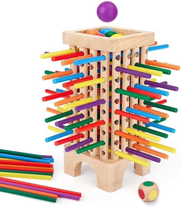 Montessori Game Wooden Board Game, 42 Colorful Wooden Sticks Dice Game Math Educational Toys for 3 4 5 6 Years Old, Fine Motor Skills Toys & Counting Toy Family Game Travel Toys Gifts for Kids - Product Image