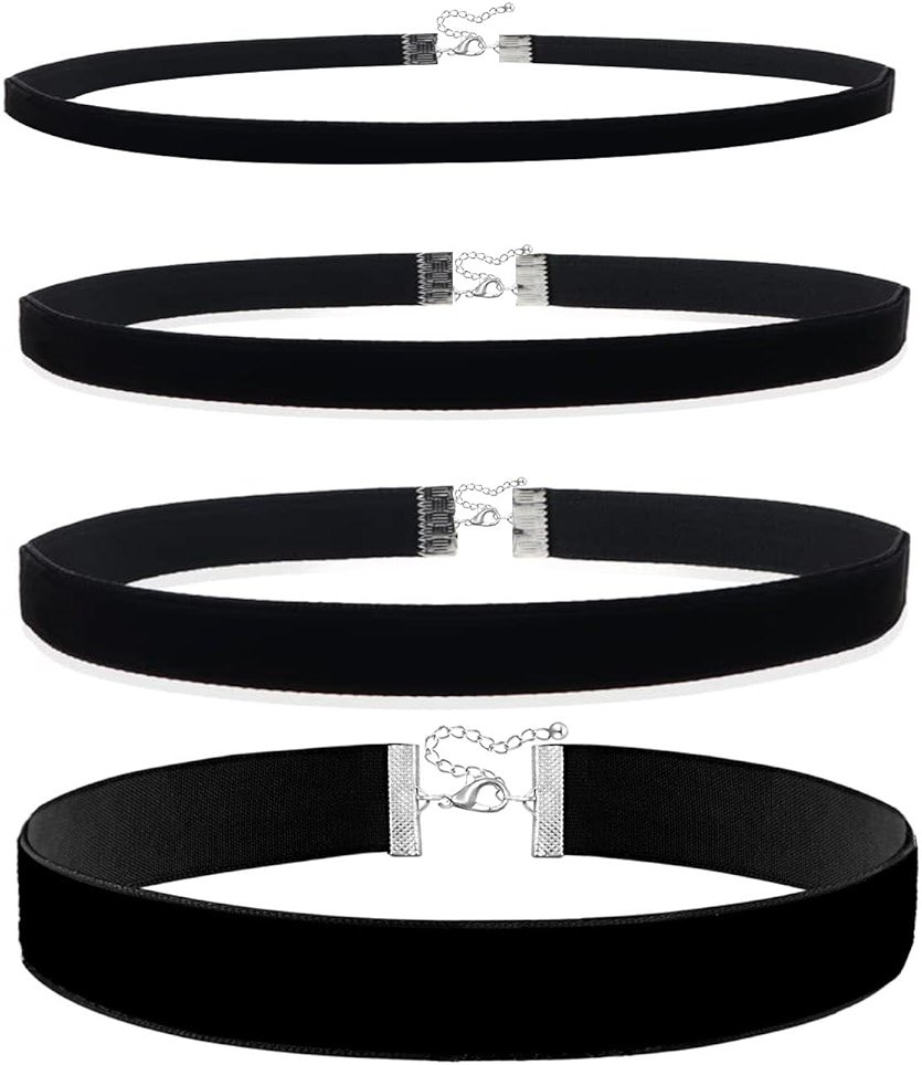 PINCHUAN 4PCS Black Choker for Women Black Lace Velvet Chocker Set Layered Classic Choker Necklace Velvet Collar Adjustable Gothic Chokers - Product Image