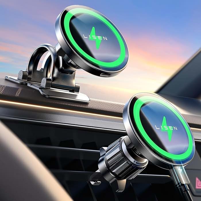 LISEN for 15W MagSafe Car Mount Charger,Magnetic Wireless Car Charger for iPhone 17 Pro Max Accessories,Magnetic Phone Holder for iPhone 17 Air Pro Max Plus 16 15 14 13 12,Samsung S25/24 with MagSafe - Product Image