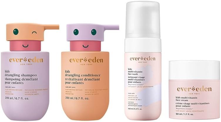 Evereden Kids Routine Bundle - Detangling Shampoo and Conditioner + Multi-Vitamin Face Wash and Face Cream for Kids 3+ - Product Image