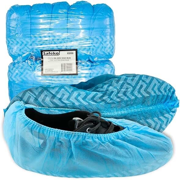 Safeko Premium Disposable Boot & Shoe Covers Booties, Durable, Non-Slip, Non-Toxic, Recyclable Protectors, Fits Most Shoes - Blue - Pack of 100 (50 Pairs) - Product Image