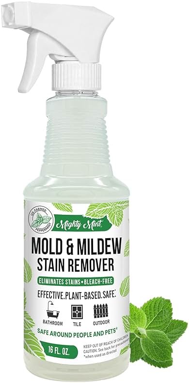 Mighty Mint Mold & Mildew Stain Remover Spray, Rapid Clean for Bathroom, Kitchen, Hard Water, Outdoors, Natural Peppermint Scent, 16oz - Product Image