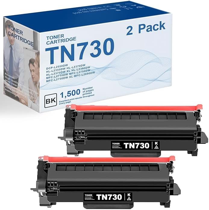 TN730 TN-730 Toner Cartridge 2-Pack Replacement for Brother TN730 Toner Cartridge - Black DCP-L2550DW MFC-L2710DW MFC-L2750DW HL-L2350DW HL-L2370DW HL-L2395DW HL-L2390DW Printer - Product Image