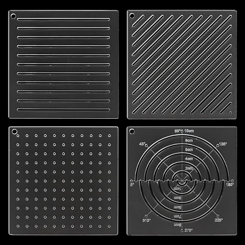 BENECREAT 4Pcs Acrylic Sashiko Stencil, Dots, Lines, Arcs, Slashes Acrylic Embroidery Tool Drawing Line Template for Hand Quilting and Embroidery, 2.5mm Thick - Product Image