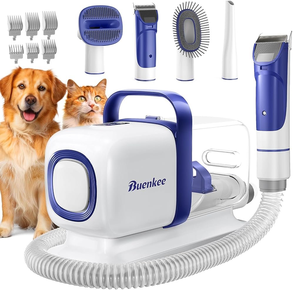 buenkee Dog Grooming Kit with Vacuum, 15000Pa Pet Hair Clipper and Shedding Brush, 2L Capacity, White - Product Image