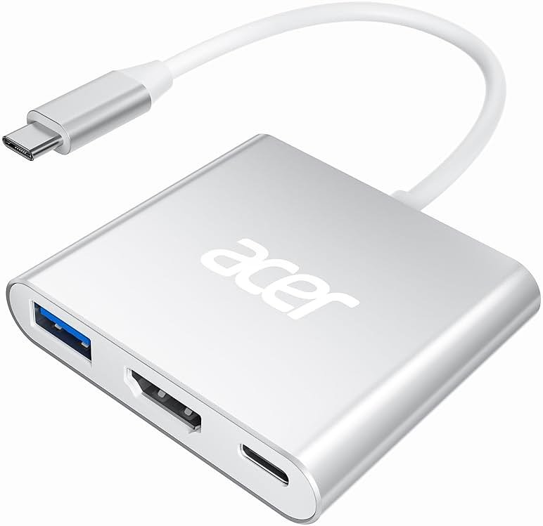 Acer USB C to HDMI Adapter, 4K USB C Hub with 100W PD, USBA 3.0 Port, HDMI to USBC Multiport Digital AV Converter for MacBook Neo/Pro/Air, iPad, Tablets, TV, Monitor and More (Silver) - Product Image