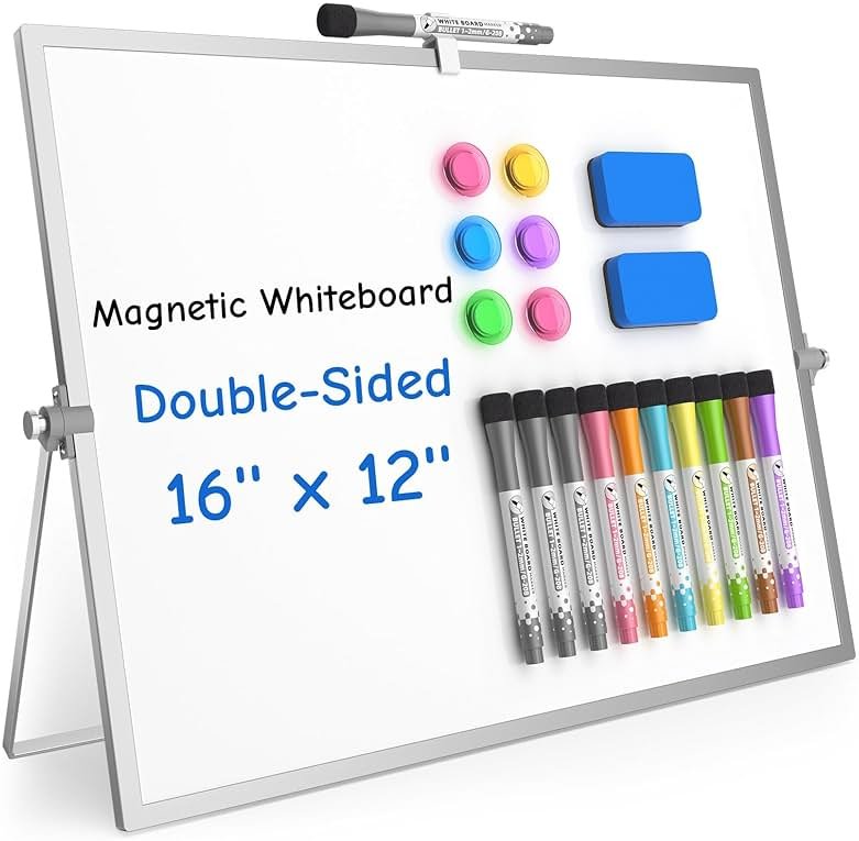 Grtard Dry Erase Magnetic White Board, 16''x12'' Double-Sided Desktop Whiteboard with Stand, Portable Small Whiteboard Set, Dry Erase Board for to-Do Lists, Planning & Office, Home - Product Image