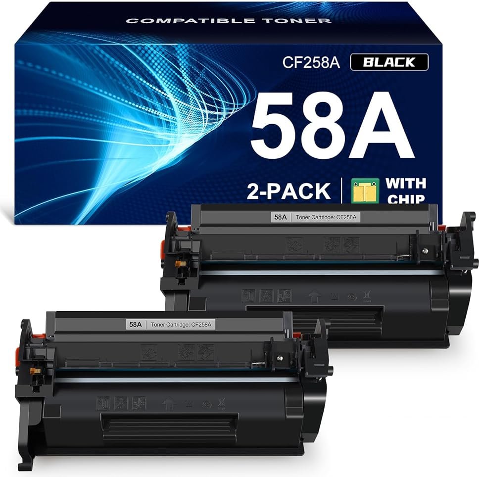 58A Toner Cartridge Black (with chip) Compatible Replacement for HP 58A CF258A 58X CF258X Work with HP Laser MFP M428fdw M428fdn M428dw Pro M404n M404dn M404dw M406dn M430f M404 M428 Printer, 2-Pack - Product Image