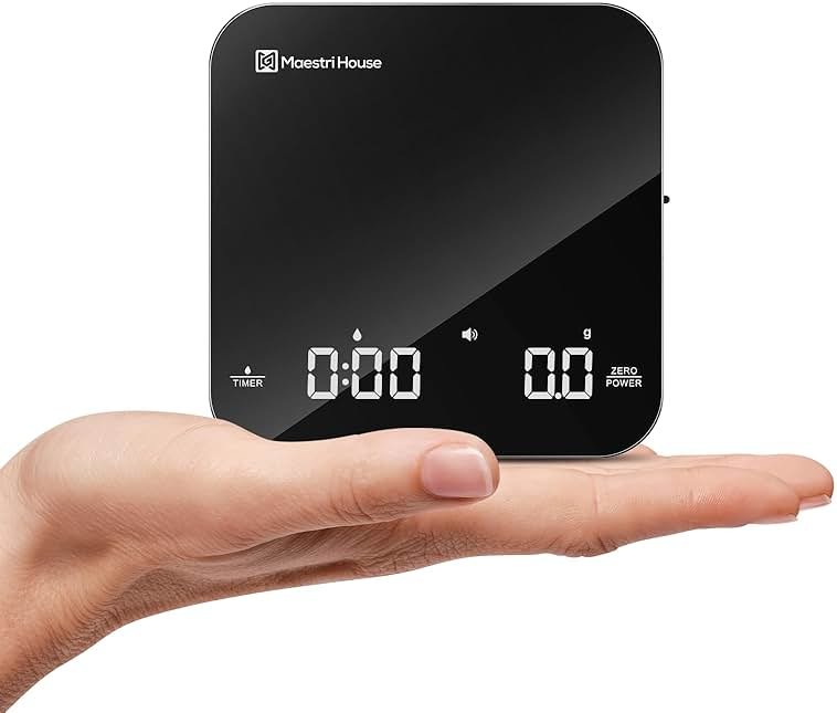 Maestri House S2 Espresso Coffee Scale with Timer, USB-C Rechargeable 2kg/0.1g Precision Shot Scale, Digital Scale for Espresso Brewing(Black & Silver) - Product Image