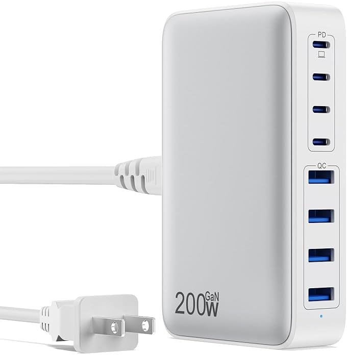 USB C Charger 200W USB C Charger Block,Upgraded GaN III 8-Port Fast Charging Station Hub,PD 65W Laptop Charging Adapter Compatible with MacBook Pro/Air,DELL,Steam Deck,iPhone 16/15/14,Galaxy S23/22 - Product Image
